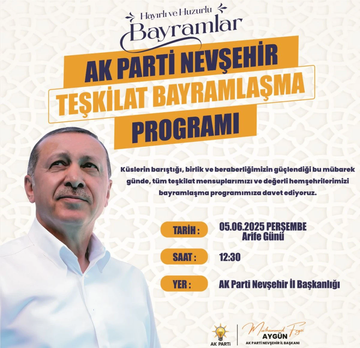 AK Parti’de Bayramlaşma 5 Haziran Peşembe Günü Olacak