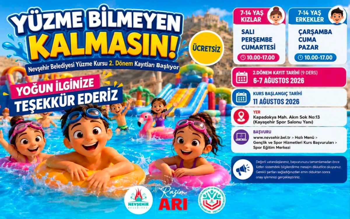 Nevşehir Belediyesi&rsquo;nden &Uuml;cretsiz Y&uuml;zme Kursu: 2. D&ouml;nem Kayıtları Başlıyor
