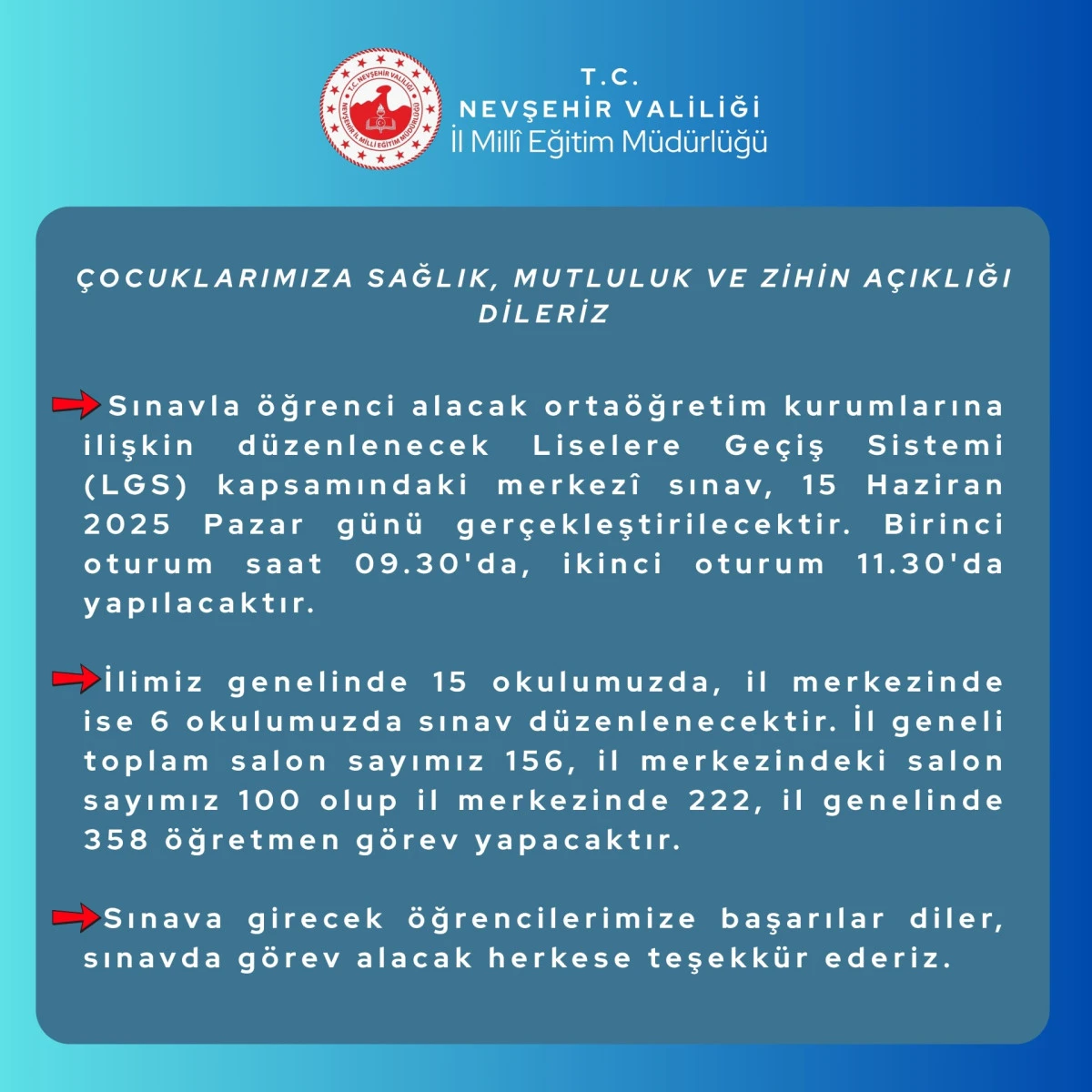Nevşehir’de LGS İçin Tüm Hazırlıklar Tamamlandı