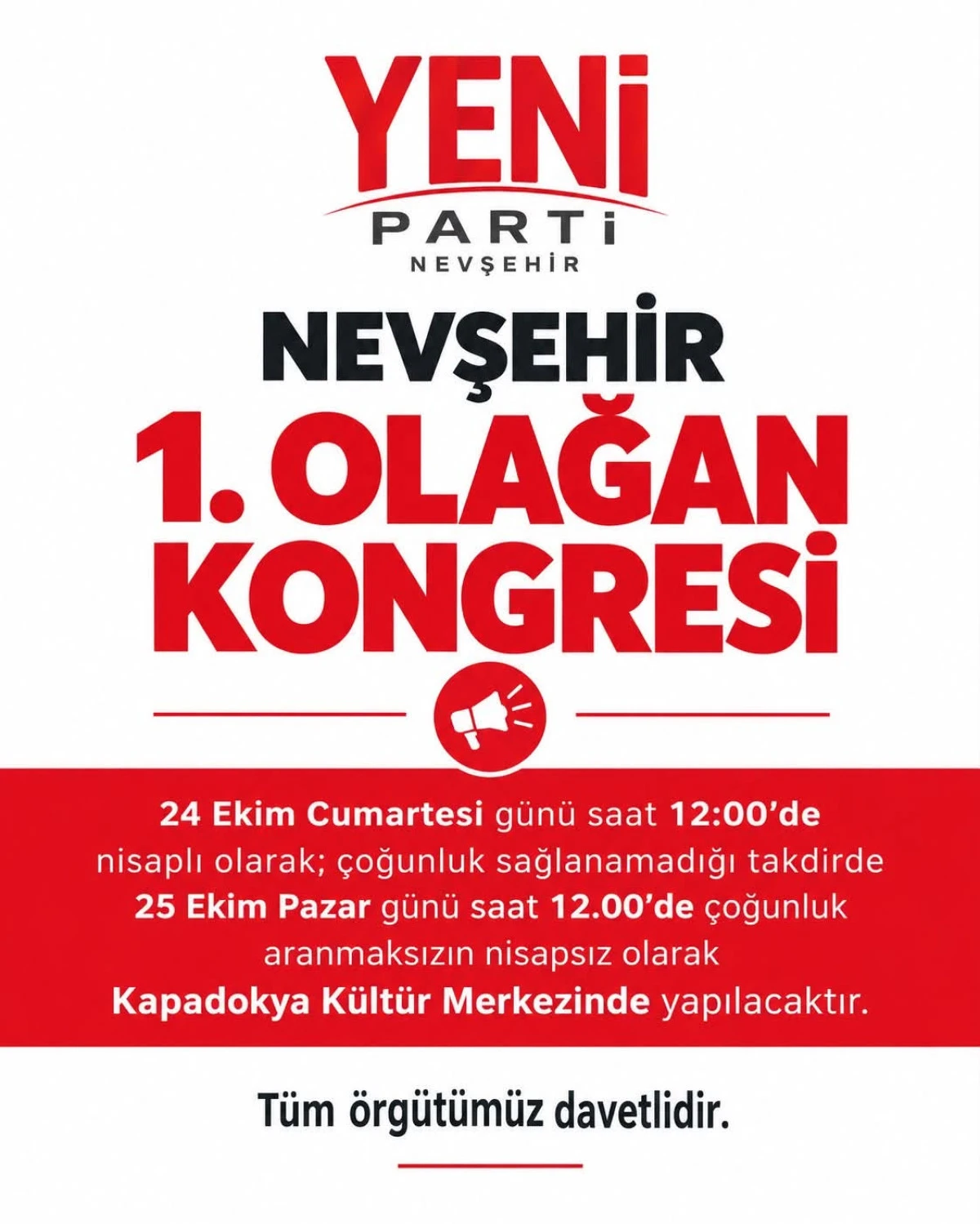 Yeni Parti Nevşehir İl Başkanlığı Kongreye Gidiyor